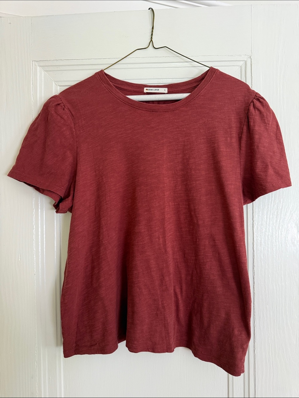 Marine Layer Brick Red Puff Sleeve Short Sleeve Tee - Large